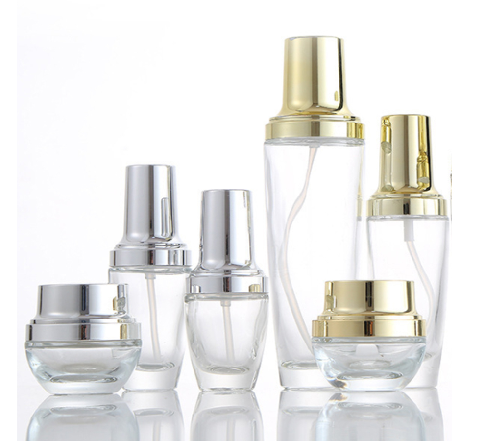 Empty clear 30ml facial serum dropper bottle cosmetic foundation bottle with gold silver dropper cap
