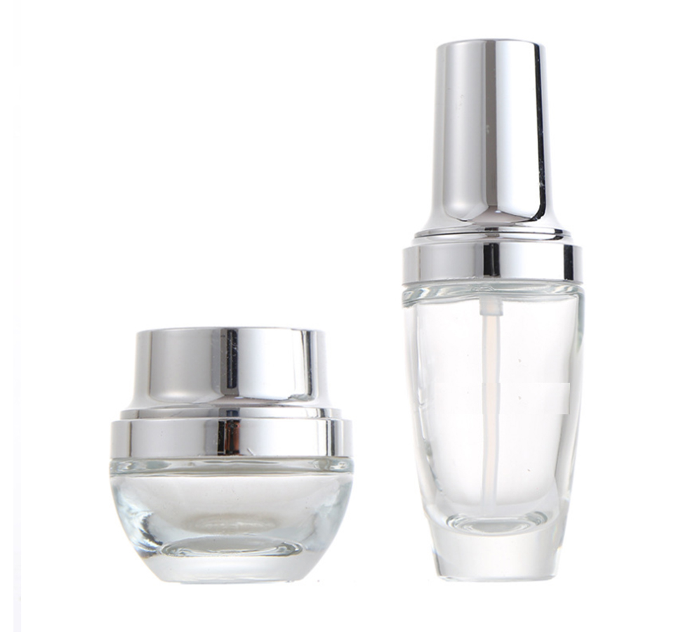 Empty clear 30ml facial serum dropper bottle cosmetic foundation bottle with gold silver dropper cap
