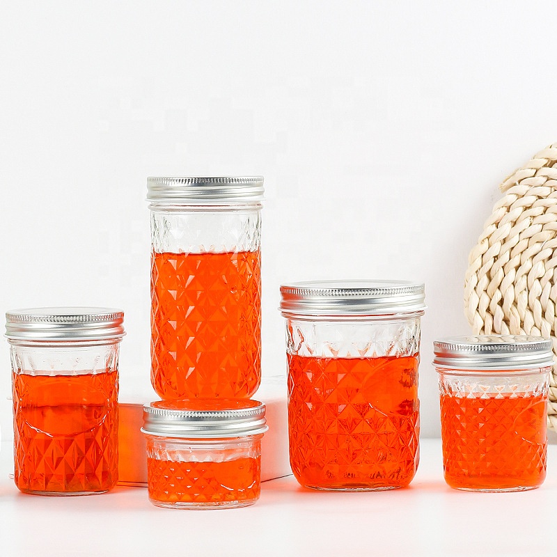 Empty clear 4oz 8oz 16oz glass honey caviar jam jelly pickles canning mason jar glass candle jar with metal lid