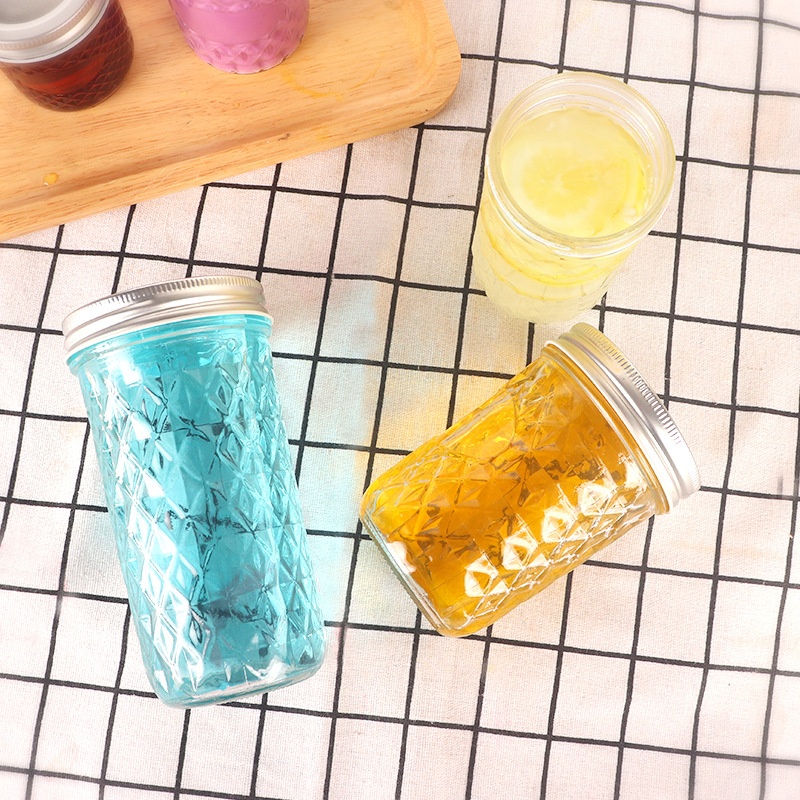 Empty clear 4oz 8oz 16oz glass honey caviar jam jelly pickles canning mason jar glass candle jar with metal lid