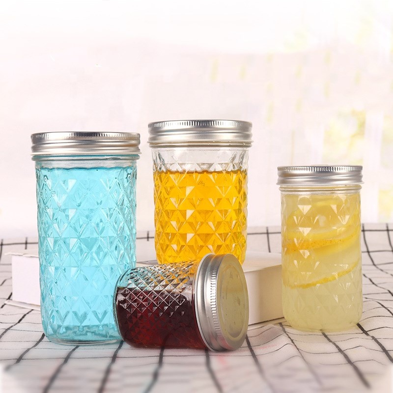 Empty clear 4oz 8oz 16oz glass honey caviar jam jelly pickles canning mason jar glass candle jar with metal lid