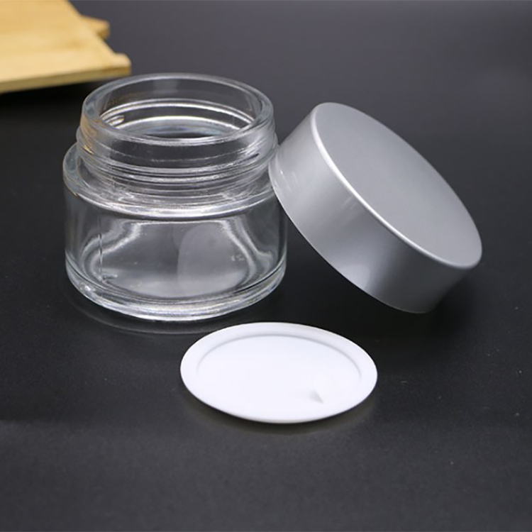 Empty clear 5g 10g 15g 20g 30g 50g 100g cream jar skin care cream glass cosmetic jar with silver aluminum lid