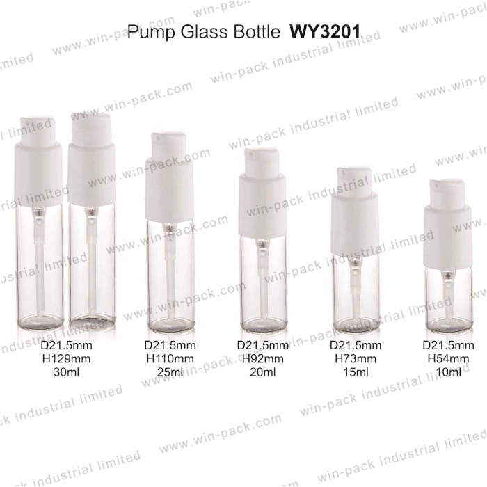 Empty clear custom glass cosmetic pump serum bottle packaging 10ml 15ml 20ml 25ml 30ml