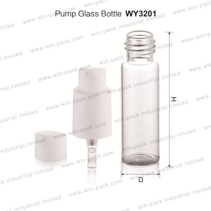 Empty clear custom glass cosmetic pump serum bottle packaging 10ml 15ml 20ml 25ml 30ml