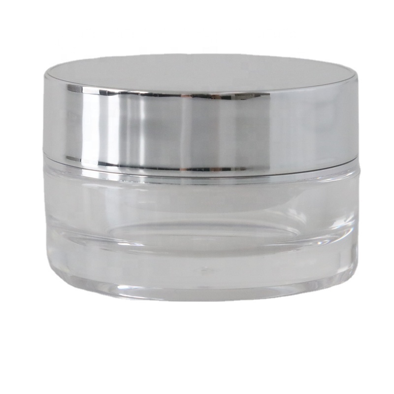 Empty clear luxury acrylic cosmetic cream jar double wall plastic jar with shining silver lid