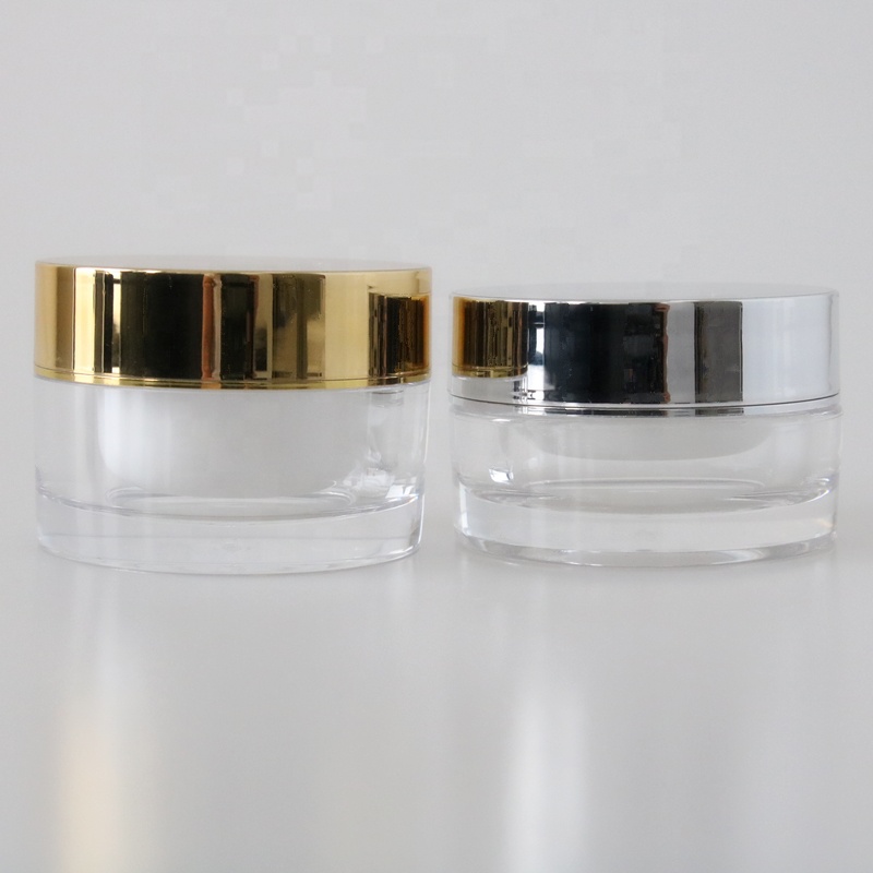 Empty clear luxury acrylic cosmetic cream jar double wall plastic jar with shining silver lid