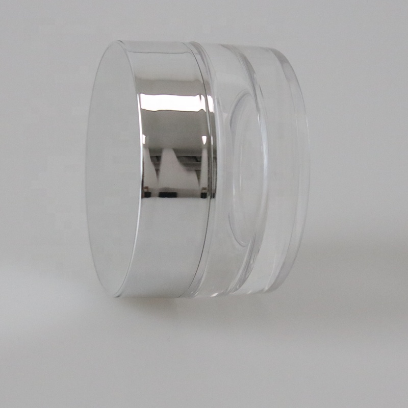 Empty clear luxury acrylic cosmetic cream jar double wall plastic jar with shining silver lid