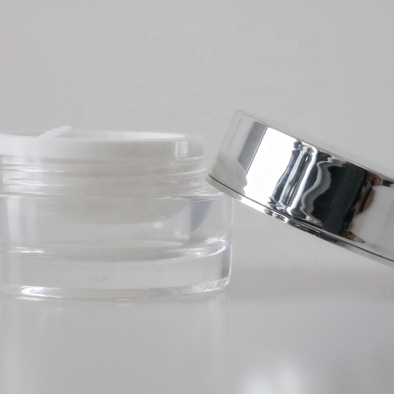 Empty clear luxury acrylic cosmetic cream jar double wall plastic jar with shining silver lid