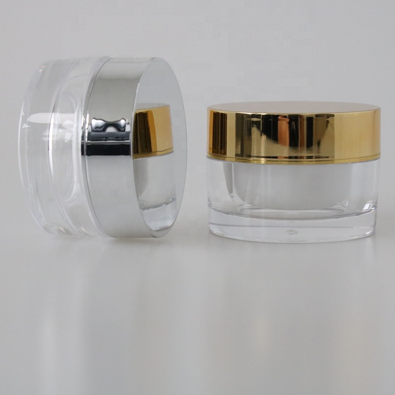 Empty clear luxury acrylic cosmetic cream jar double wall plastic jar with shining silver lid