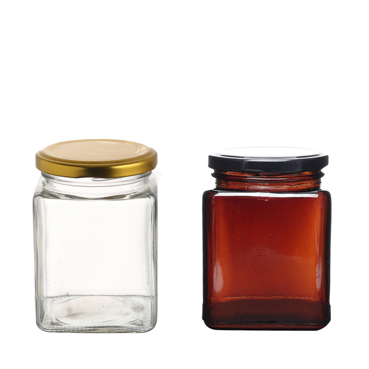 Empty clear pickled vegetable fruit canned food storage glass honey jar with metal tin lid