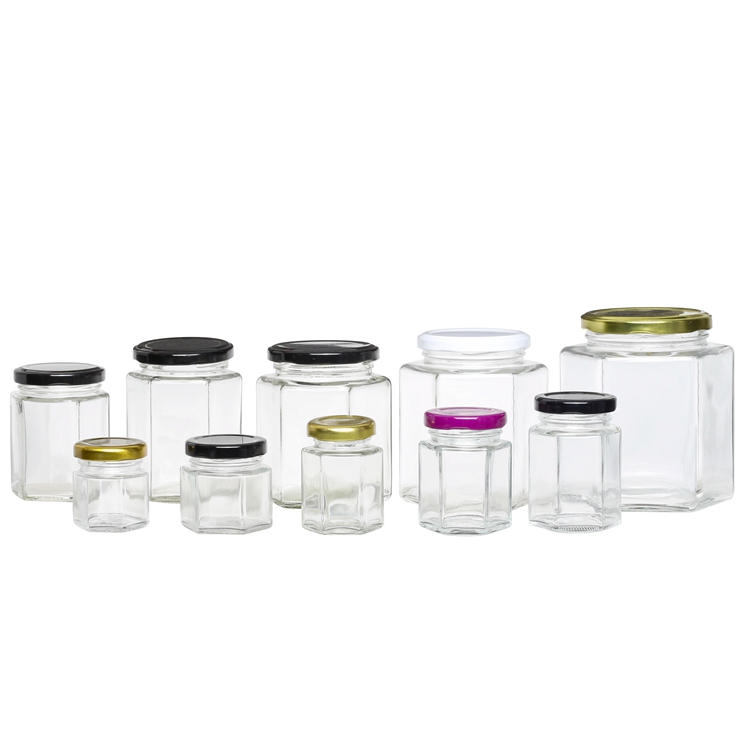 Empty clear pickled vegetable fruit canned food storage glass honey jar with metal tin lid