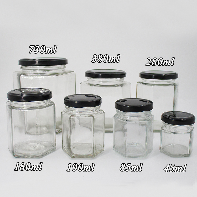 Empty clear pickled vegetable fruit canned food storage glass honey jar with metal tin lid