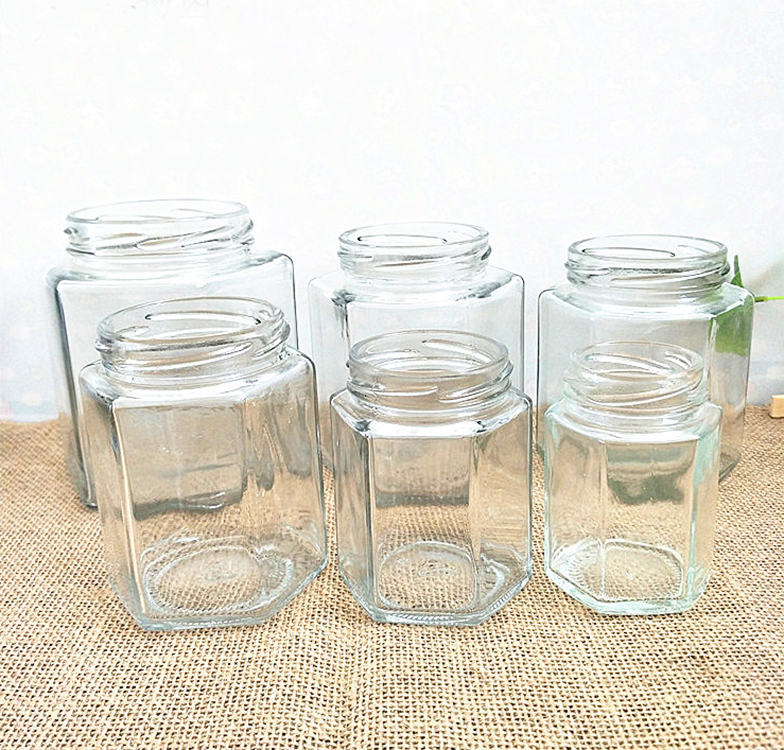 Empty clear pickled vegetable fruit canned food storage glass honey jar with metal tin lid