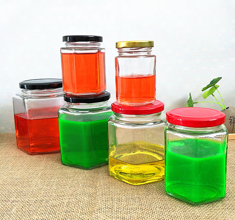 Empty clear pickled vegetable fruit canned food storage glass honey jar with metal tin lid