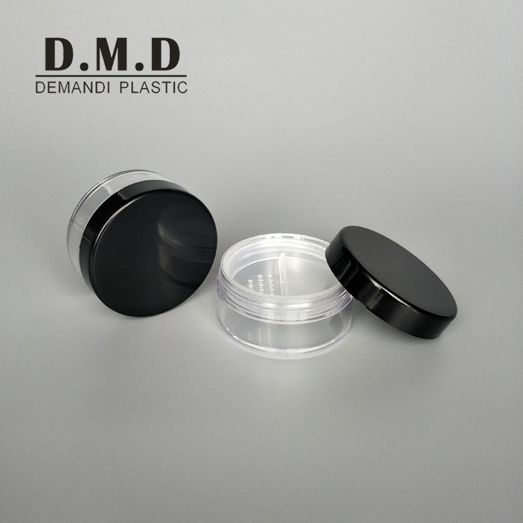Empty clear plastic 20ml 10ml black loose powder jar with rotatable sifter