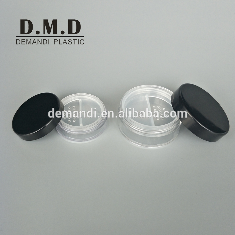 Empty clear plastic 20ml 10ml black loose powder jar with rotatable sifter