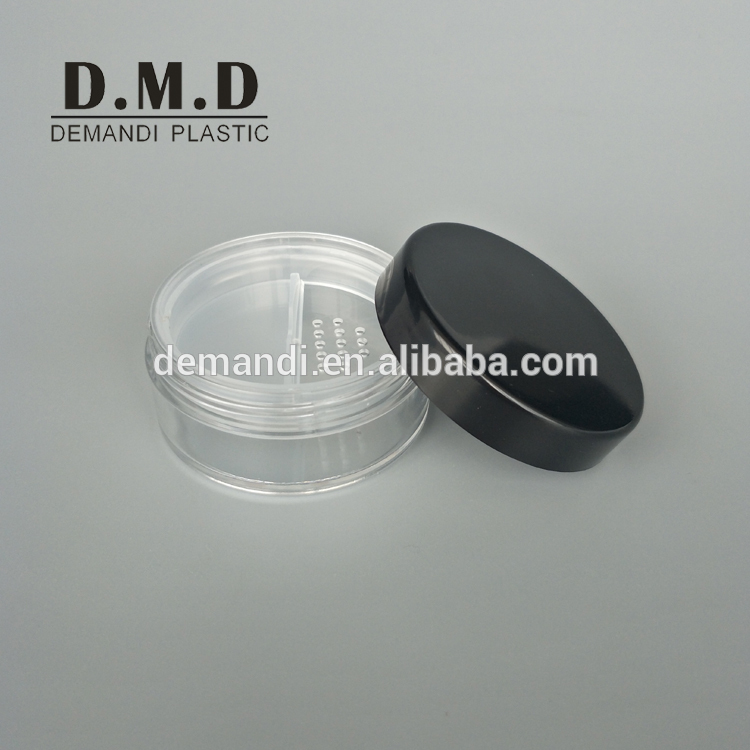 Empty clear plastic 20ml 10ml black loose powder jar with rotatable sifter