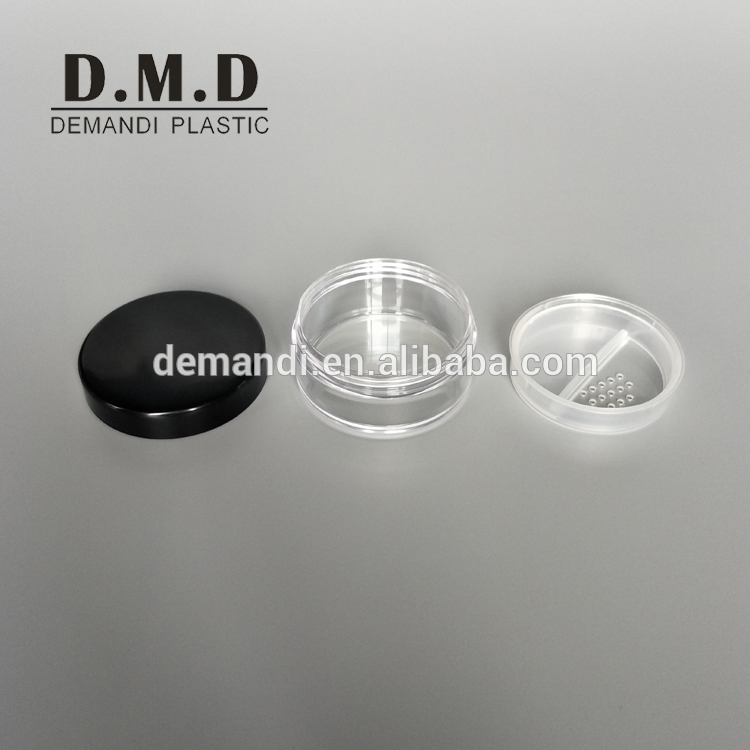 Empty clear plastic 20ml 10ml black loose powder jar with rotatable sifter
