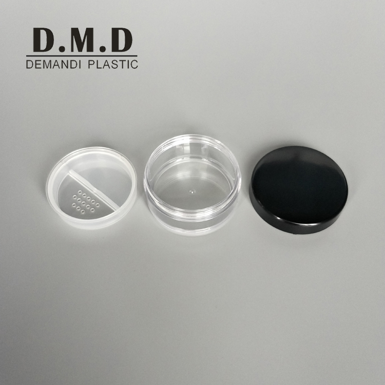 Empty clear plastic 20ml 10ml black loose powder jar with rotatable sifter