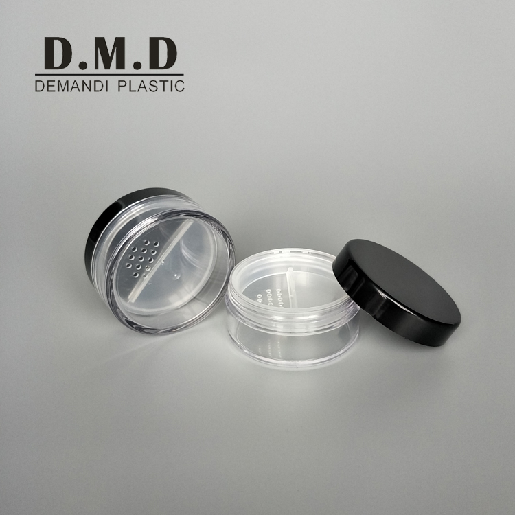 Empty clear plastic 20ml 10ml black loose powder jar with rotatable sifter