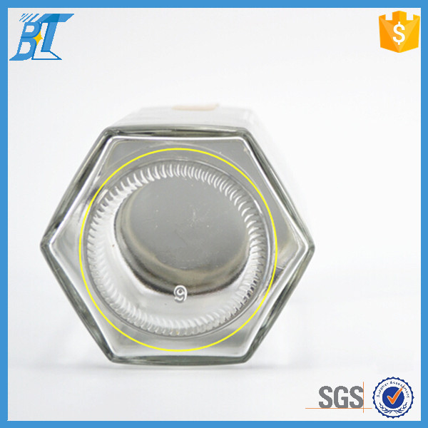 Empty clear small mini 45ml hexagonal honey glass container jam jars glass pot with metal lid wholesale