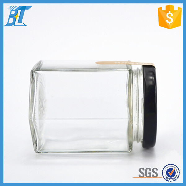 Empty clear small mini 45ml hexagonal honey glass container jam jars glass pot with metal lid wholesale