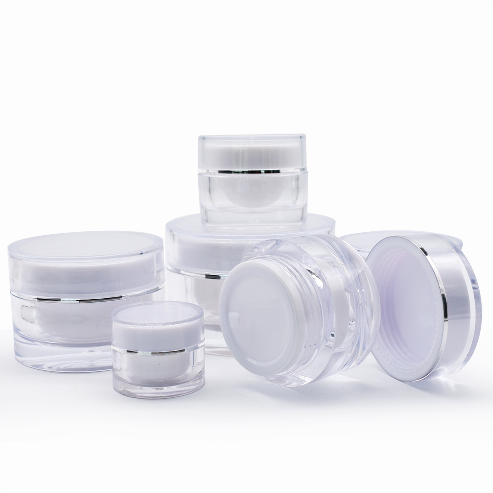 Empty container cosmetic jar plastic empty 30g clear acrylic cosmetic jars with silver line