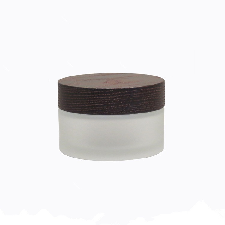 Empty cosmetic 50g 50ml Environmental Dark Black Bamboo Wood Lid Frosted Glass Bottle Cream Jars with wooden cap
