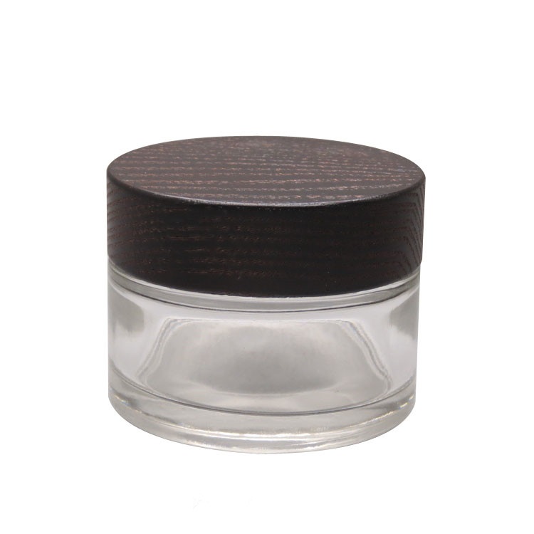 Empty cosmetic 50g 50ml Environmental Dark Black Bamboo Wood Lid Frosted Glass Bottle Cream Jars with wooden cap