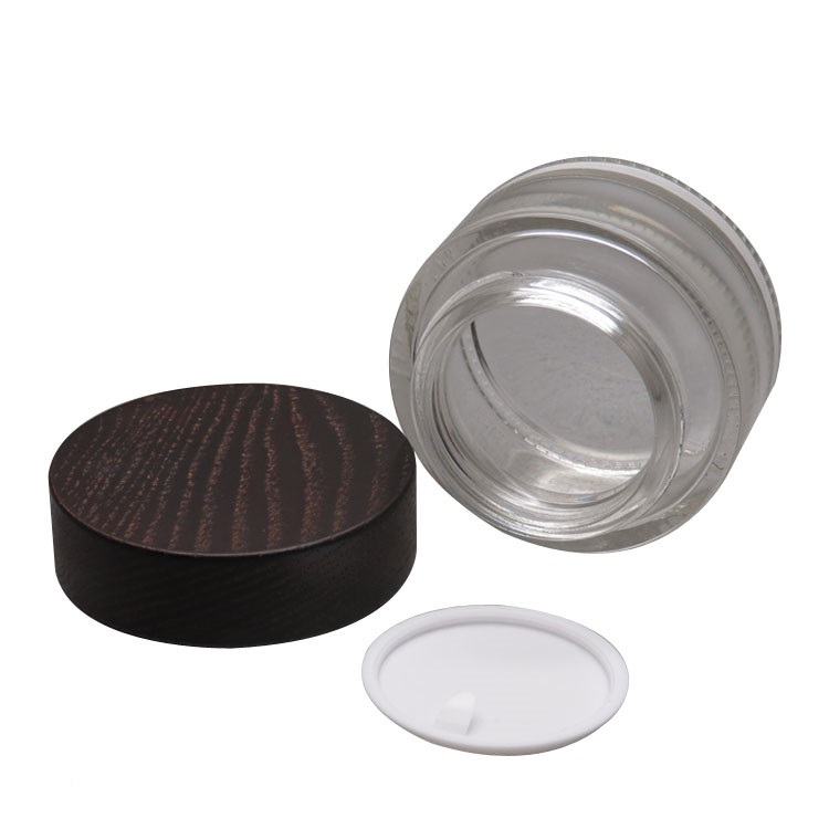 Empty cosmetic 50g 50ml Environmental Dark Black Bamboo Wood Lid Frosted Glass Bottle Cream Jars with wooden cap