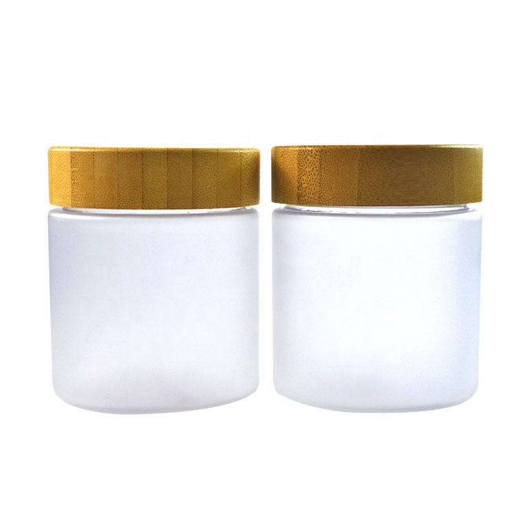 Empty cosmetic container 50ml 150ml 250ml 500ml clear frosted PET plastic jar with bamboo wood lids