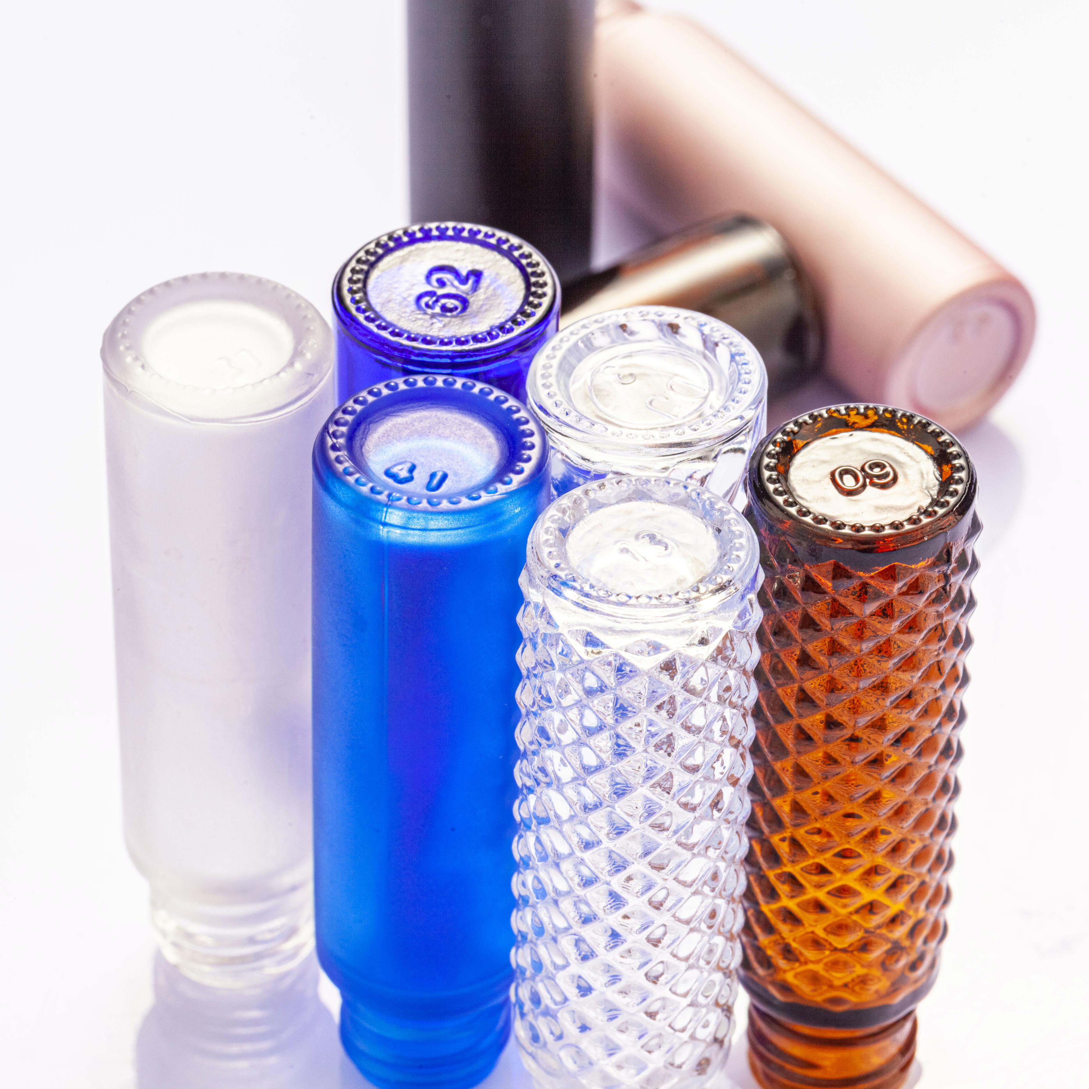 Empty cosmetic container roller bottle clear amber blue glass bottle perfume bottle