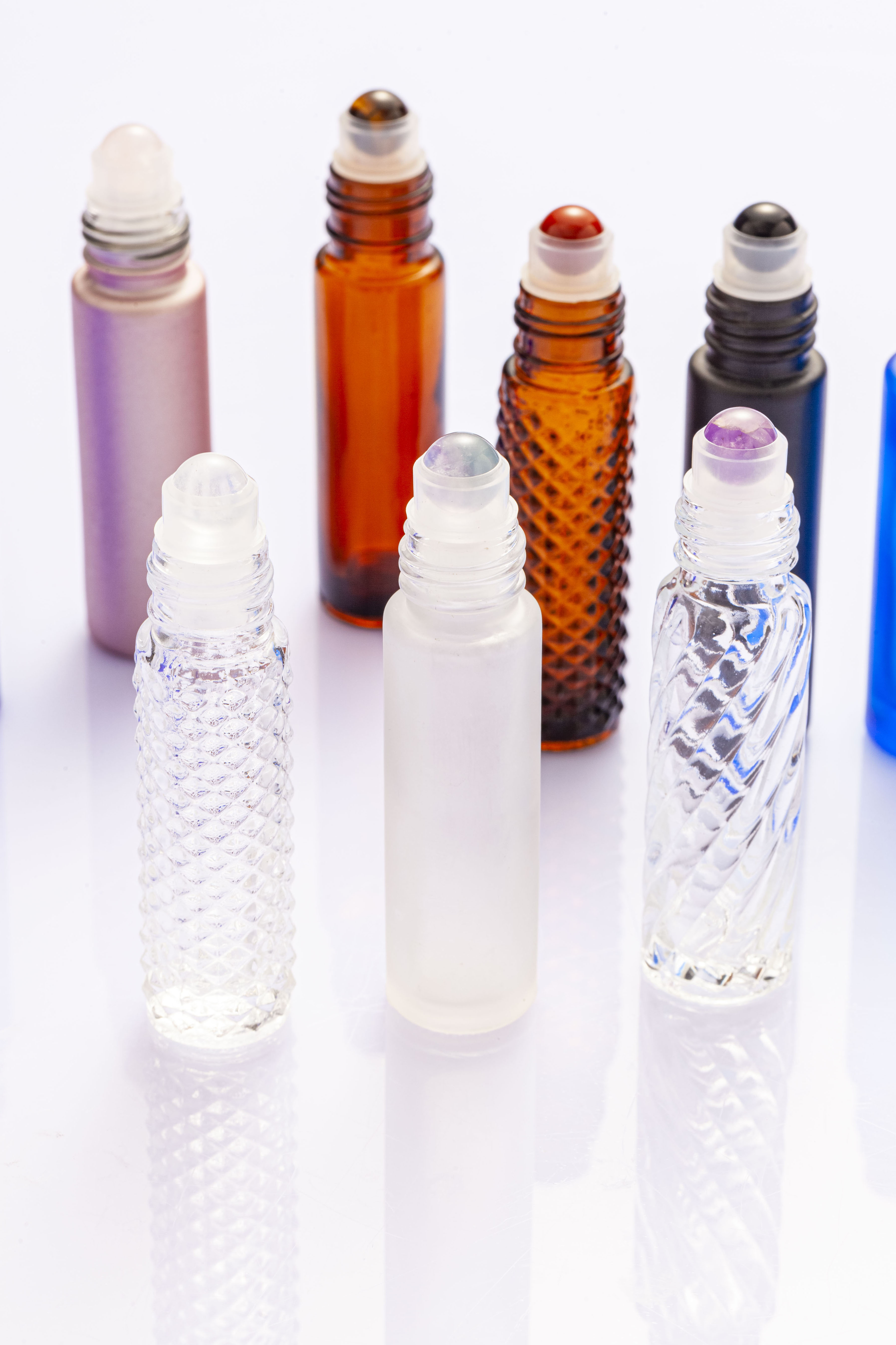 Empty cosmetic container roller bottle clear amber blue glass bottle perfume bottle