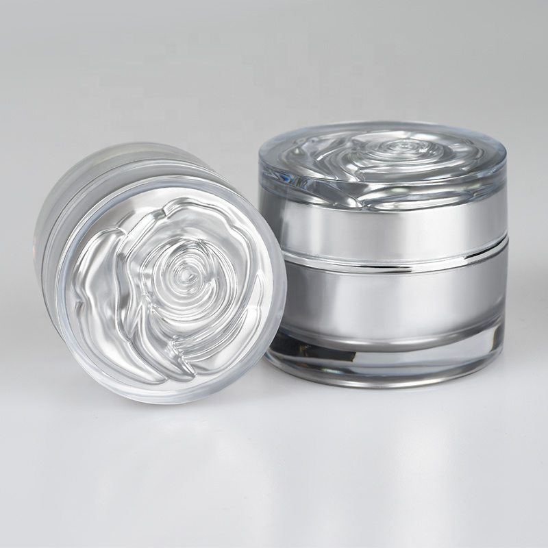 Empty cosmetic container white gold silver purple red 10g 15g 30g acrylic cream jar with rose cap