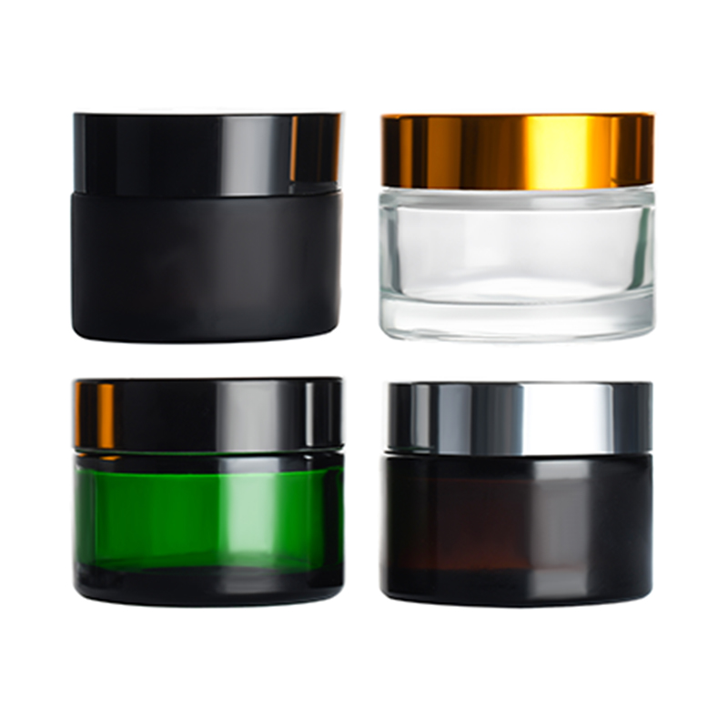 Empty cosmetic cream jars 5g 10g 15g 20g 30g 50g 1oz 2oz glass face cream jar with gold silver black cap