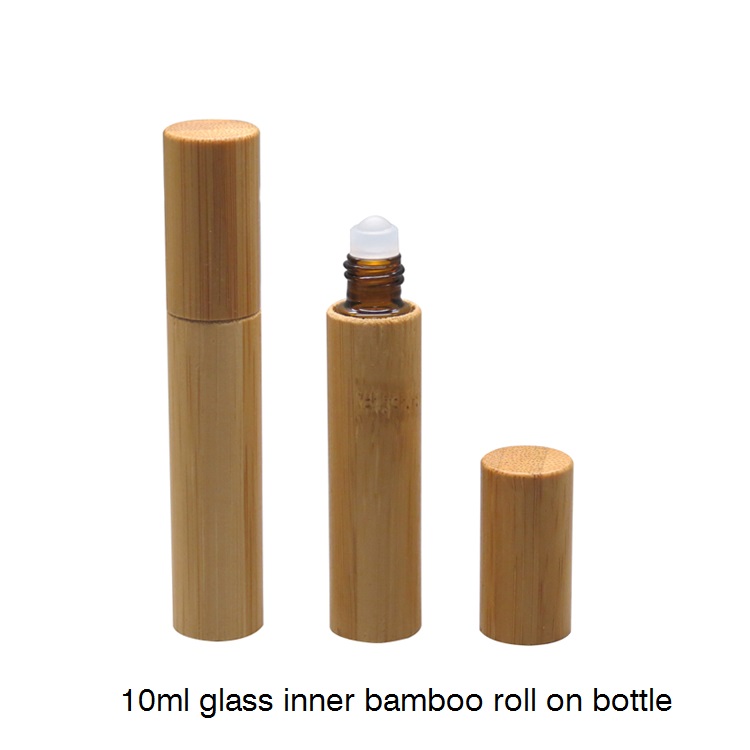 Empty cosmetic eye cream Essential oil Perfume packaging 10 ml bamboo roll on glass roller bottle