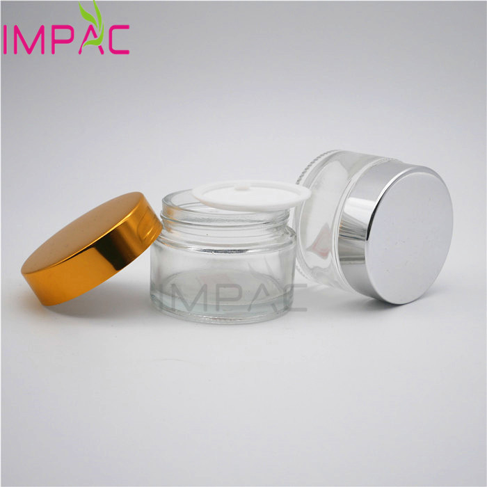 Empty cosmetic glass candle jar with metal lid 50g for butter jar