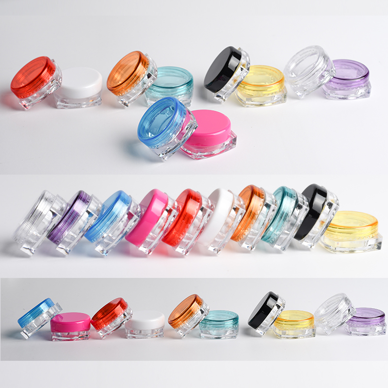 Empty cosmetic packaging containers 3g 5g 10g 20g clear plastic cream jar with colorful lid