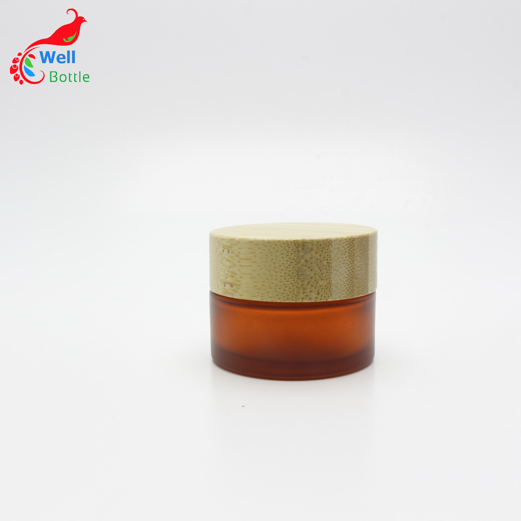 Empty cosmetics packing 5ml frosted amber custom glass jar bamboo lid with engraving logo J073E