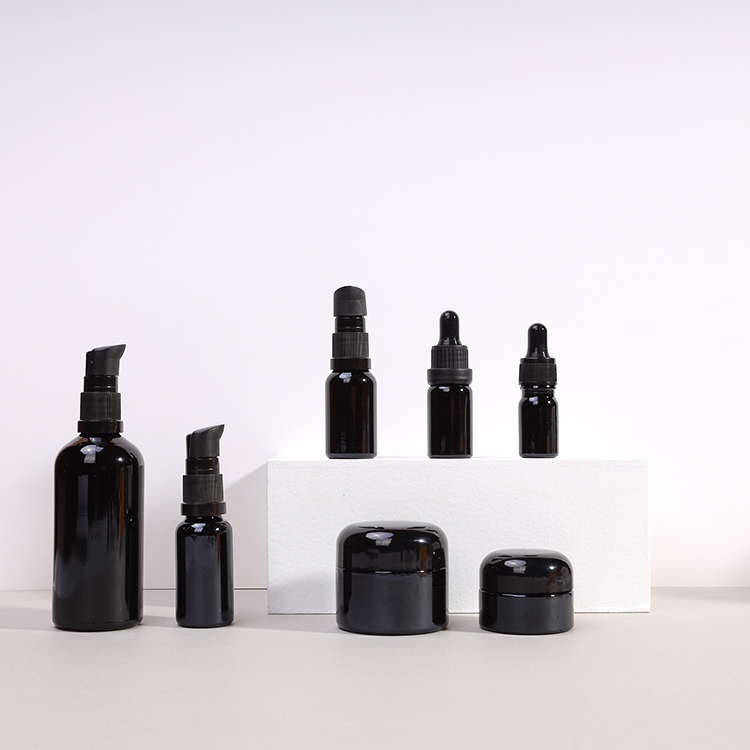 Empty custom 5ml 10ml 15ml Black mini cosmetic liquid essential oil bottle serum glass dropper bottle
