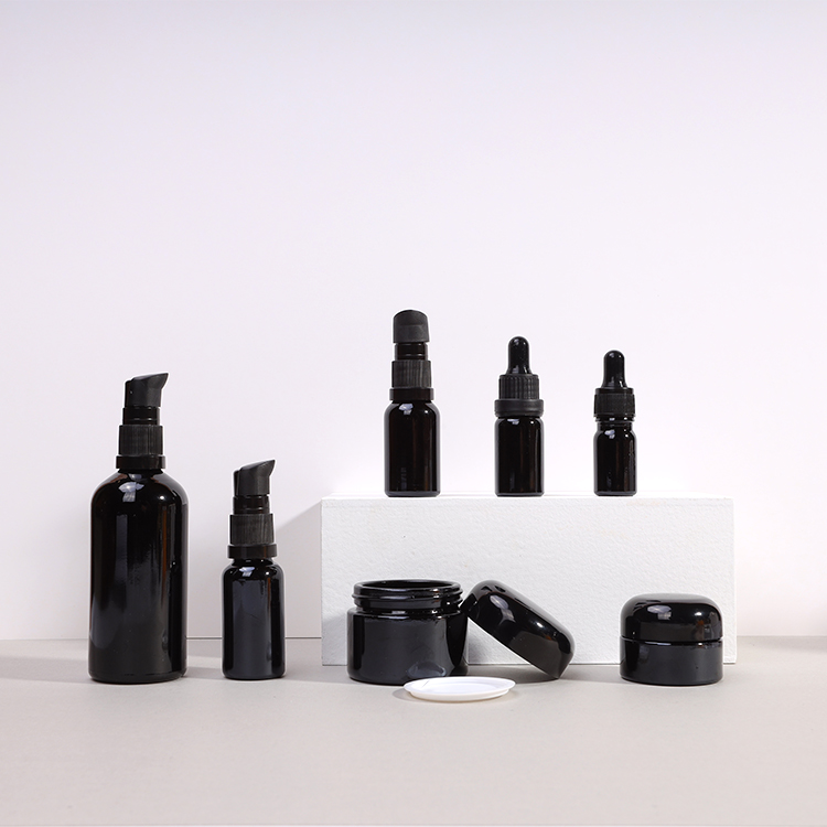Empty custom 5ml 10ml 15ml Black mini cosmetic liquid essential oil bottle serum glass dropper bottle