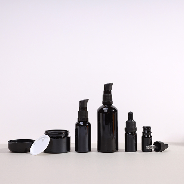 Empty custom 5ml 10ml 15ml Black mini cosmetic liquid essential oil bottle serum glass dropper bottle
