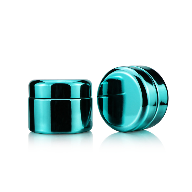 Empty custom round 2oz 4oz blue hemp weed container child resistant jar smell proof glass jar with crc cap