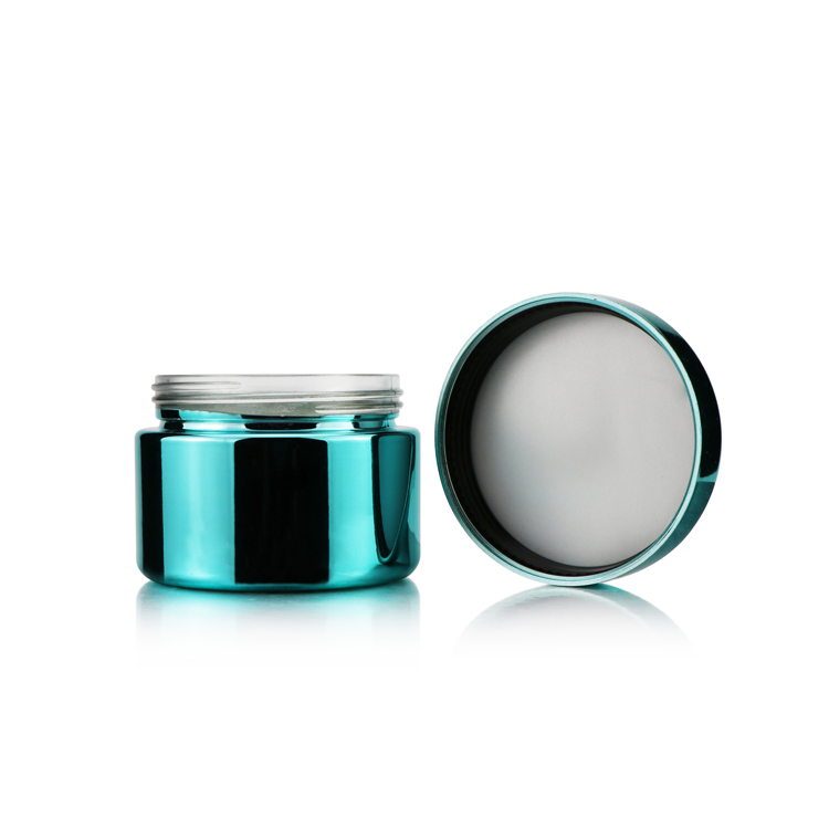 Empty custom round 2oz 4oz blue hemp weed container child resistant jar smell proof glass jar with crc cap