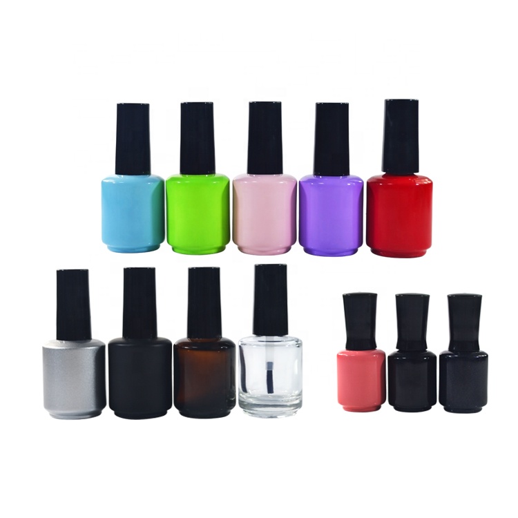 Empty custom uv gel round 10ml 15ml 17ml amber white clear black glass nail polish bottle with cap and brush