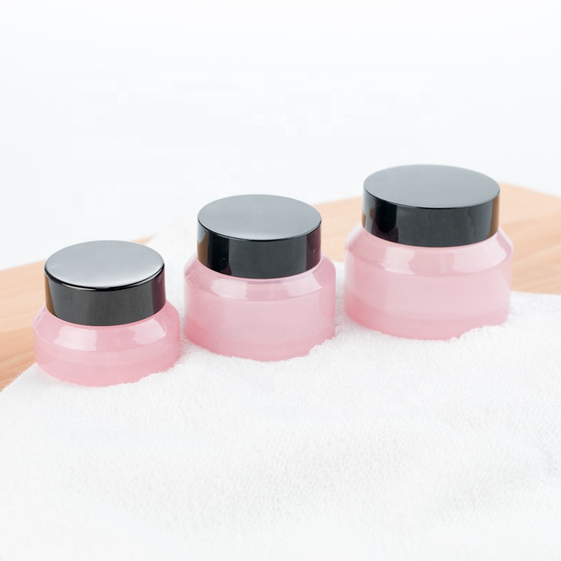 Empty customized cosmetic glass pink cream jar 5m,10ml,20ml,30ml glass clear jar for cream