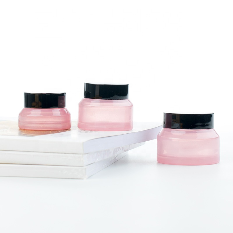 Empty customized cosmetic glass pink cream jar 5m,10ml,20ml,30ml glass clear jar for cream