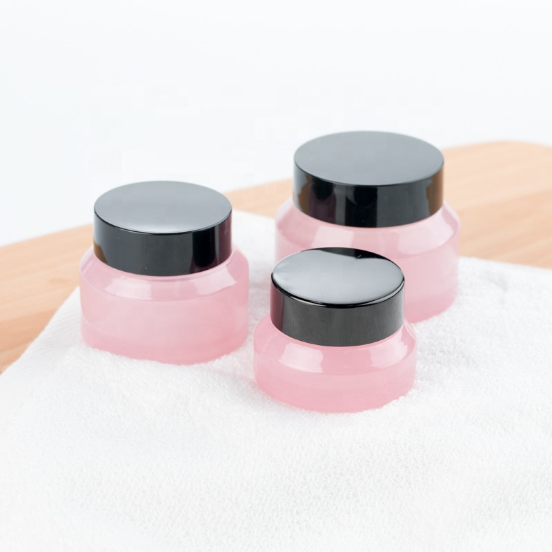 Empty customized cosmetic glass pink cream jar 5m,10ml,20ml,30ml glass clear jar for cream