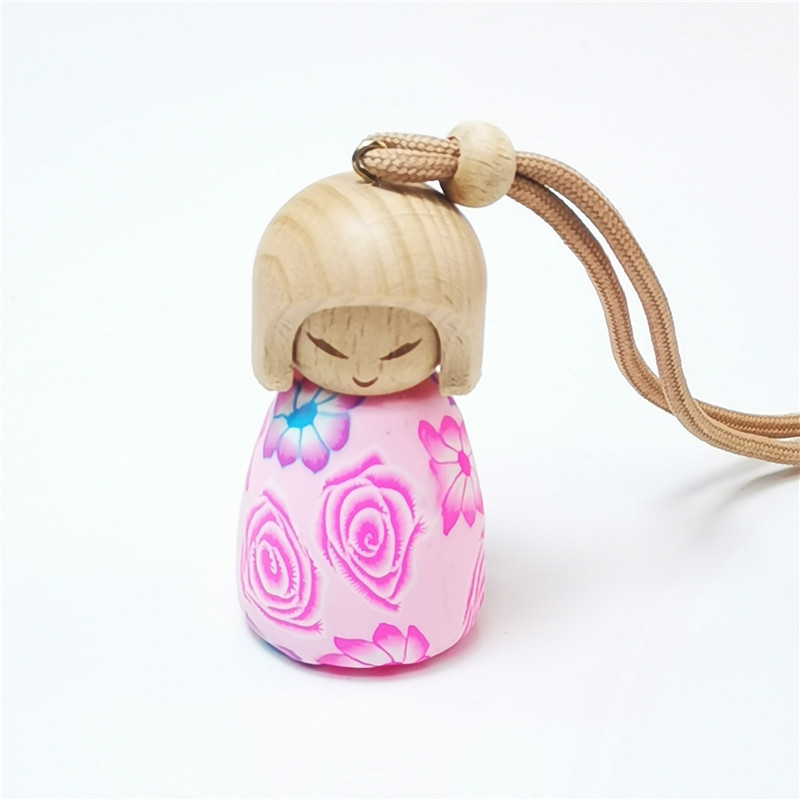 Empty cute doll 10ml car hanging essential oil air freshener perfume bottle Perfume Diffuser Bottle With Wooden Cap