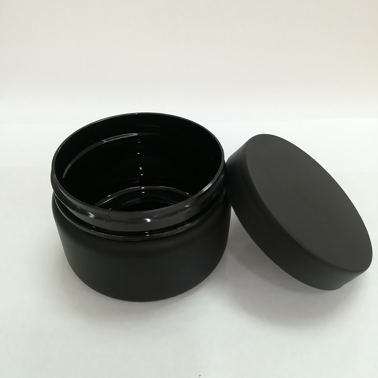 Empty eco friendly Plastic PETPCR  matt black color Cosmetic Jar  /rubber soft touch surface plastic jars containers package